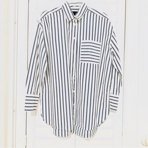 Banana Republic 100% Cotton The Oversized Shirt striped white with navy size L